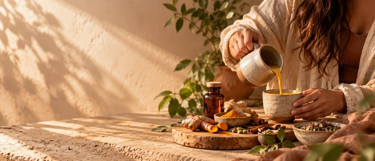 Ayurvedic morning ritual with botanical wellness ingredients Naturally.