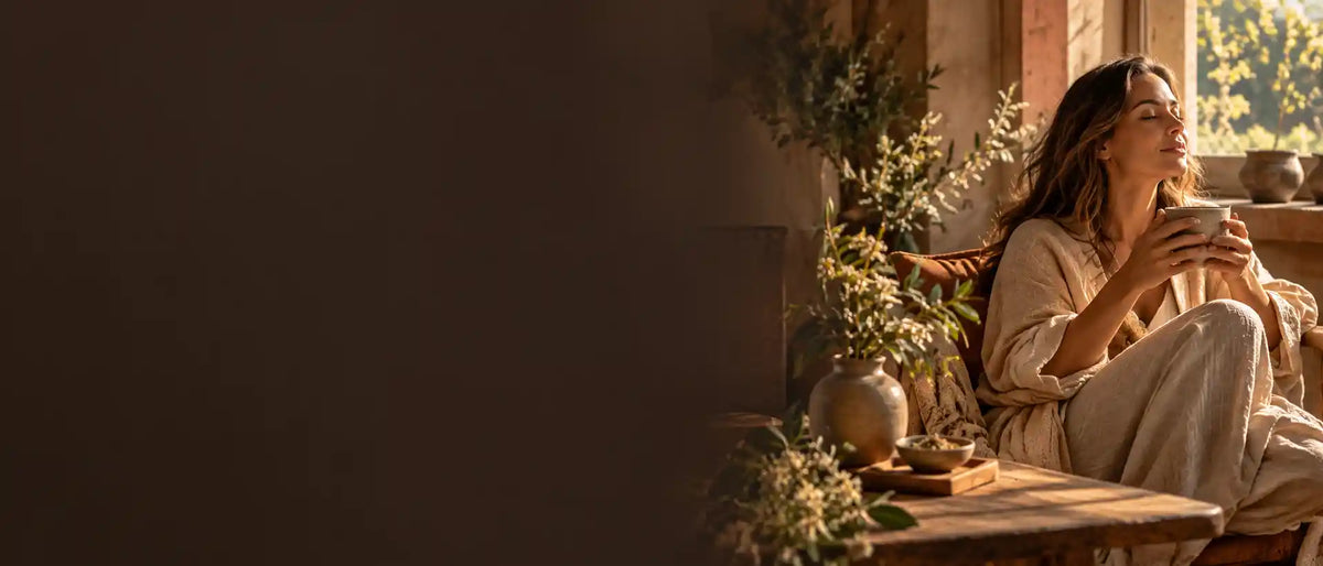 Botanical ingredients arranged on a natural stone surface